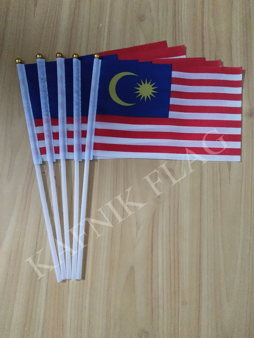 KAFNIK,5pcs  14*21cm Malaysia Fabric Flags  National hand Flag with Pole for advertisement decoration,