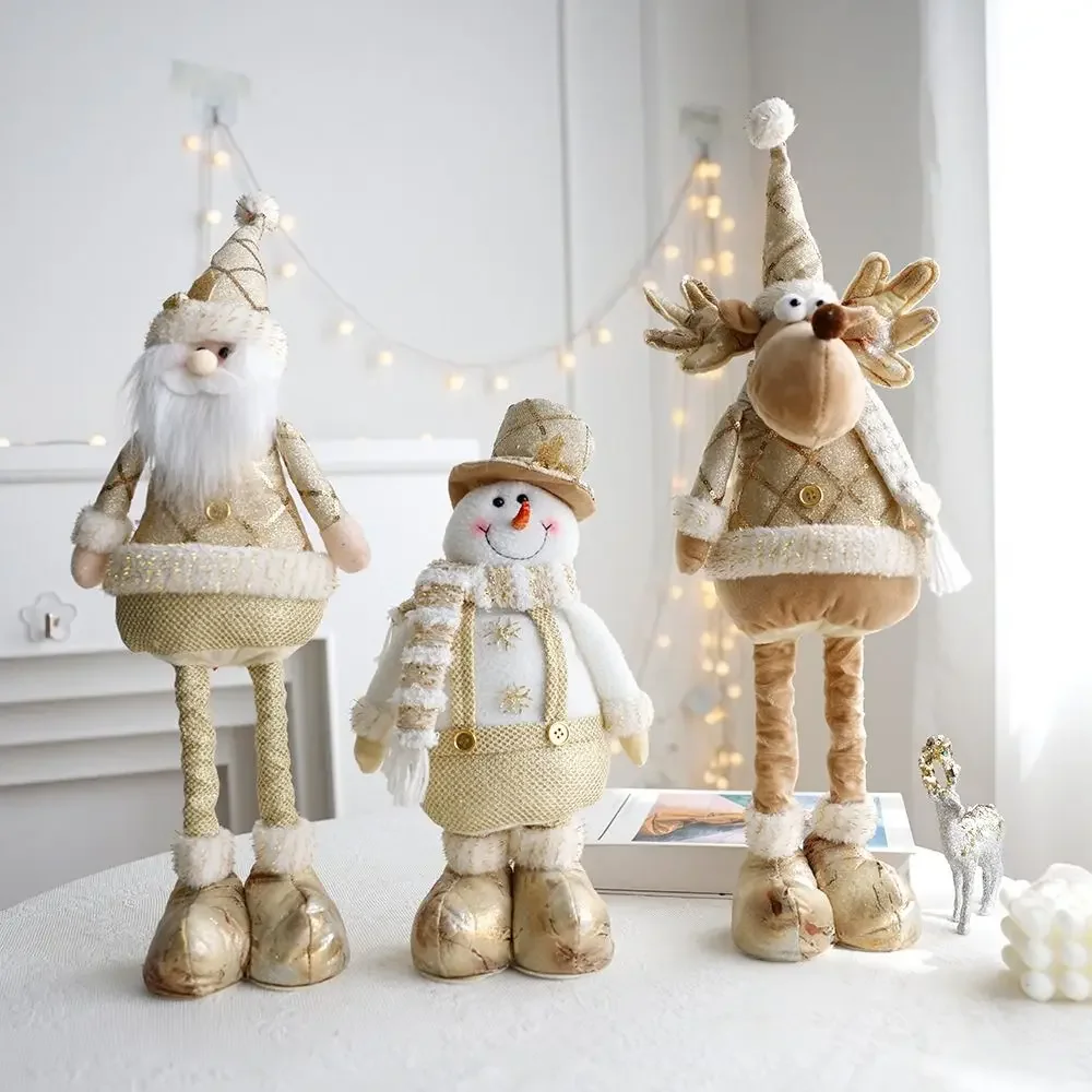 

Large Christmas Plush Doll Ornaments Gold Snowman Elk Santa Claus Retractable Doll Telescopic Cute Merry Christmas Decoration
