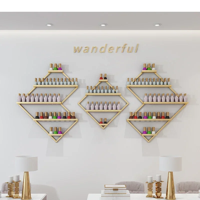 

Nail Wall Display Stand Wall Hanging New Diamond Design Multi-layer Polygonal Nail Polish Storage Rack Decorative