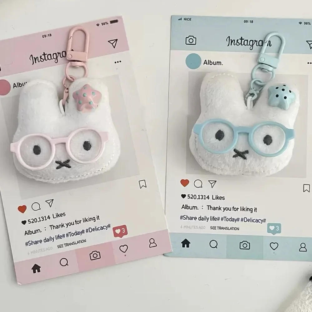 Cute Glasses Miffy Little Rabbit Cartoon Anime Plush Doll DIY Accessories Keychain Backpack Charm Ornament Student Friend Gift