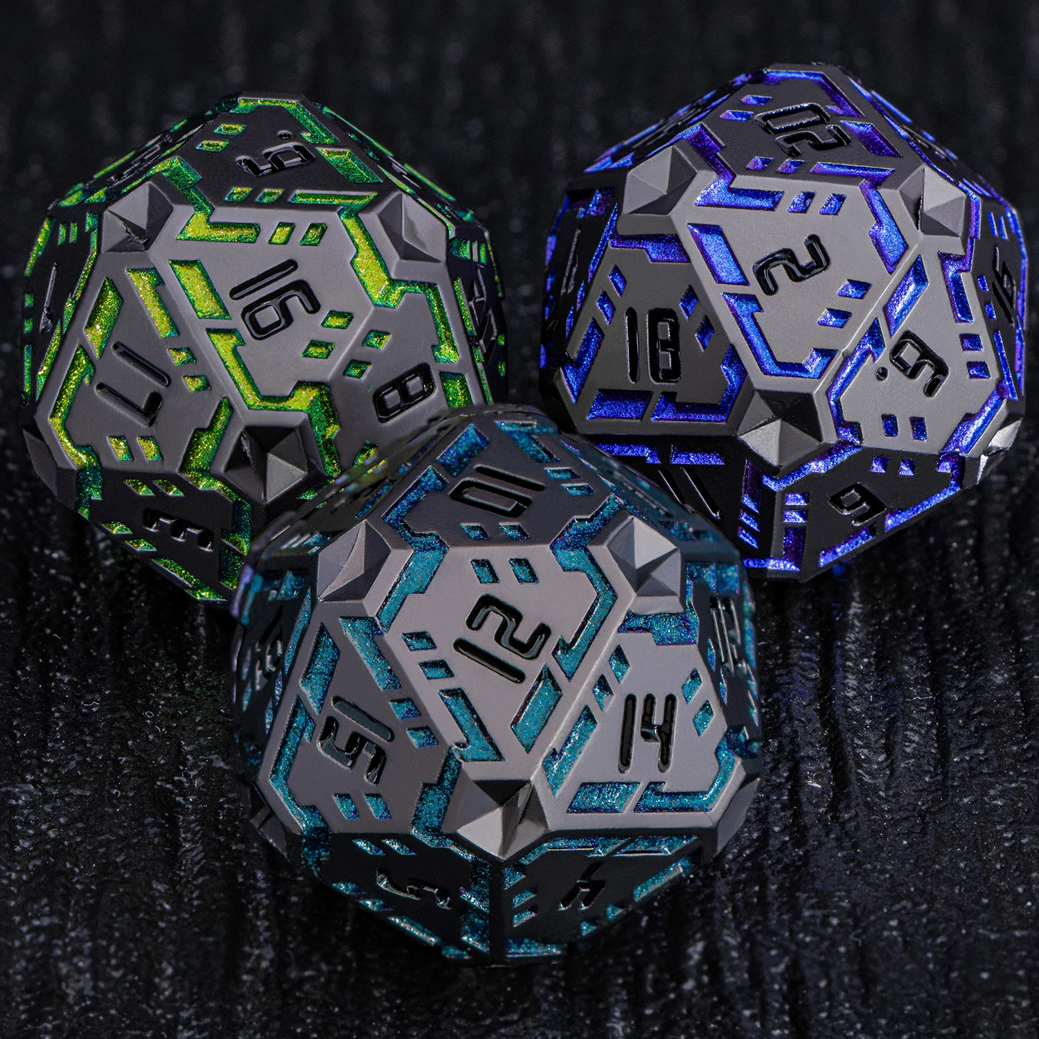 7PCS Striped D20 DND Metal Sharp Edge Dice Set D and D Dungeon and Dragon Pathfinder D+D Polyhedral Role Playing Game D&D Dice