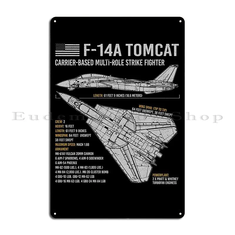 F 14 Tomcat Us Navy Aircraft Plane Usaf Airplane Blueprint F14 Metal Plaque Poster Printing Decoration Wall Mural