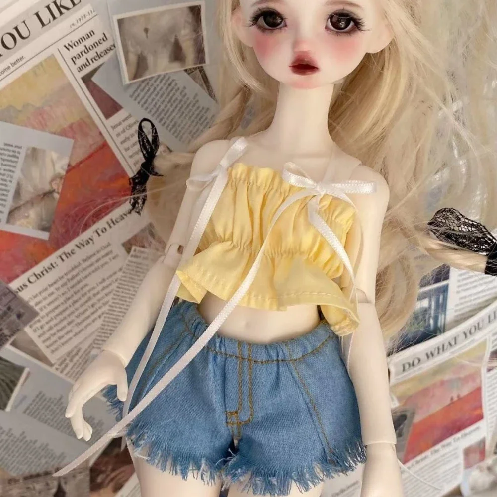 1/4 1/3 Ubranka dla lalek Garnitur Szorty jeansowe Słodki zestaw topów dla lalek Bjd 45/60 cm Zabawki do przebierania Domakawa Akcesoria dla lalek, bez lalki