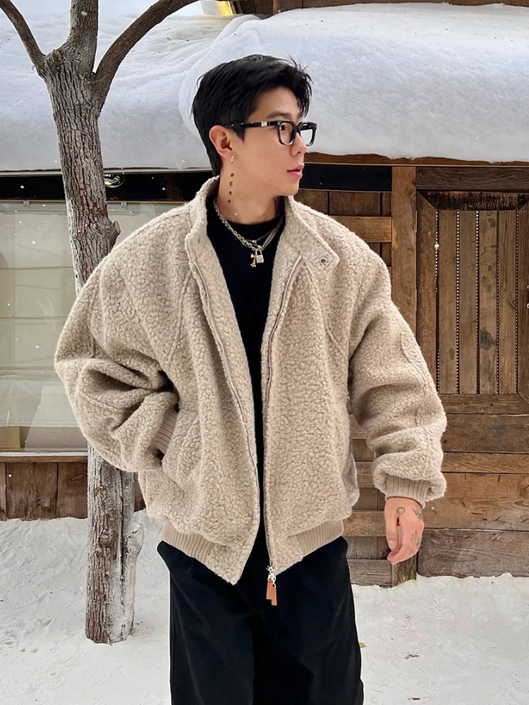 

Высококачественная шерстяная короткая хлопковая куртка мужская зимняя в корейском стиле, теплая, премиум-класса, с воротником-стойкой, твидовыми вставками, на молнии, повседневная