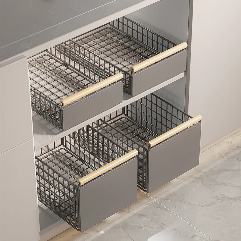 Kitchen Foldable Sink Pull-out Rack Cabinet Push-pull Retractable Basket Organizer Adjustable Slide Drawer Dish Storage Rack