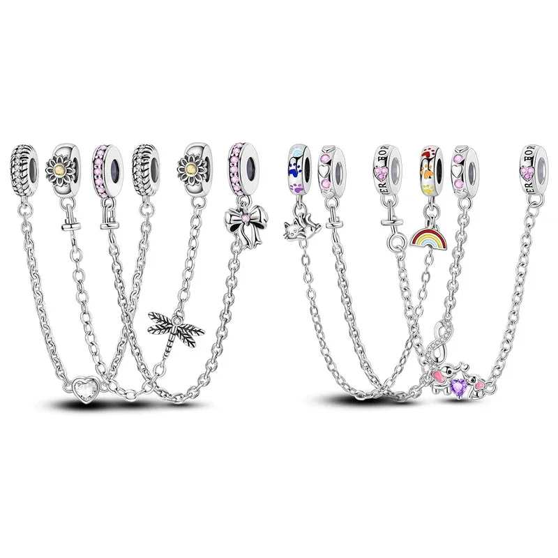 

Silver Plated Safety Chain Moon Dragonfly Pearl Charm Beads Fit Bangle Bracelet Jewelry