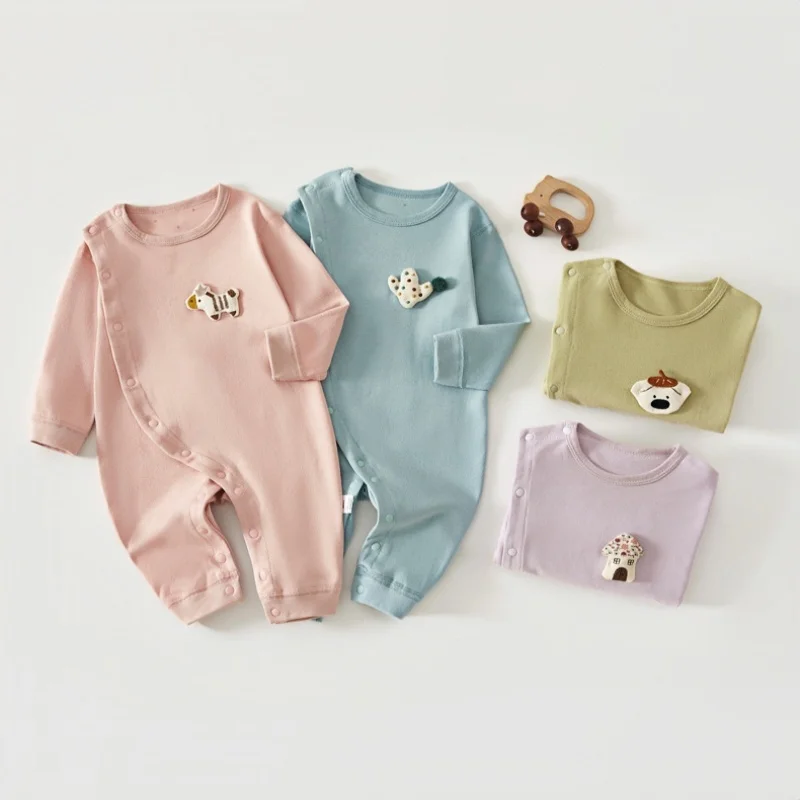 

2026 Newborn Baby Romper Clothes Spring 0-24M 100% Cotton Boneless Cartoon Patch Jumpsuit Infant Girls Boys Soft Bodysuit