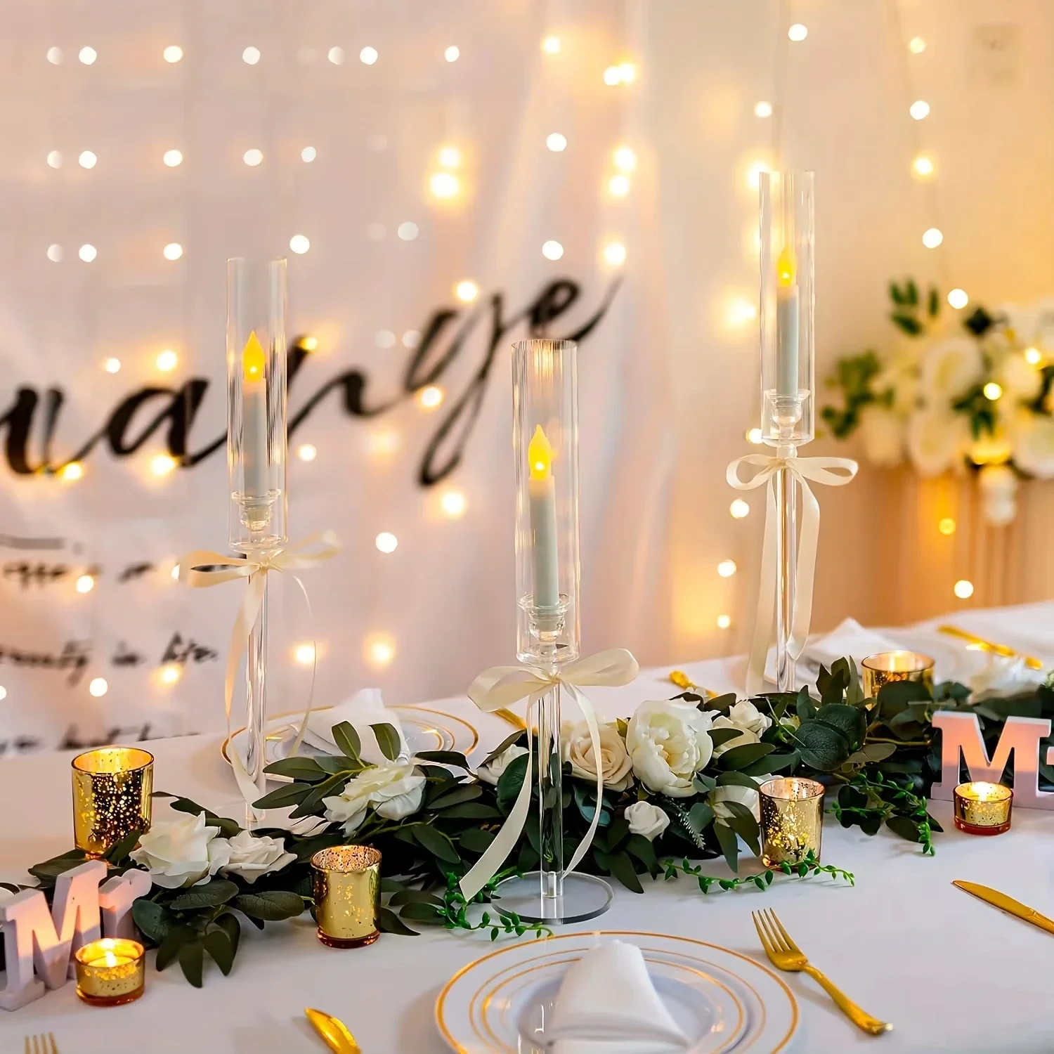 10set Crystal Candle Holders Acrylic Candlestick Road Lead Candelabra Centerpieces for Wedding Christmas Decorations