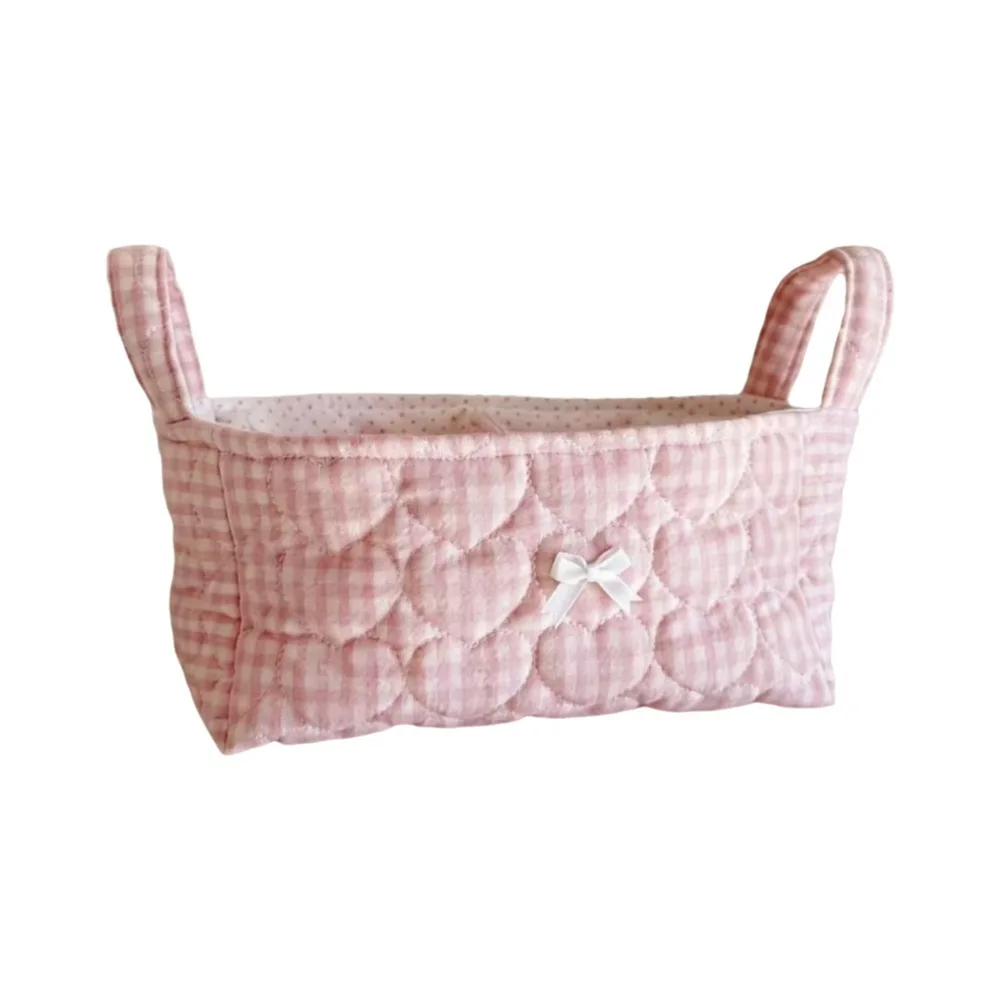 Cotton Small Quilted Storage Basket Square Folding Flower Cotton Sorting Basket with Partition Space Saving
