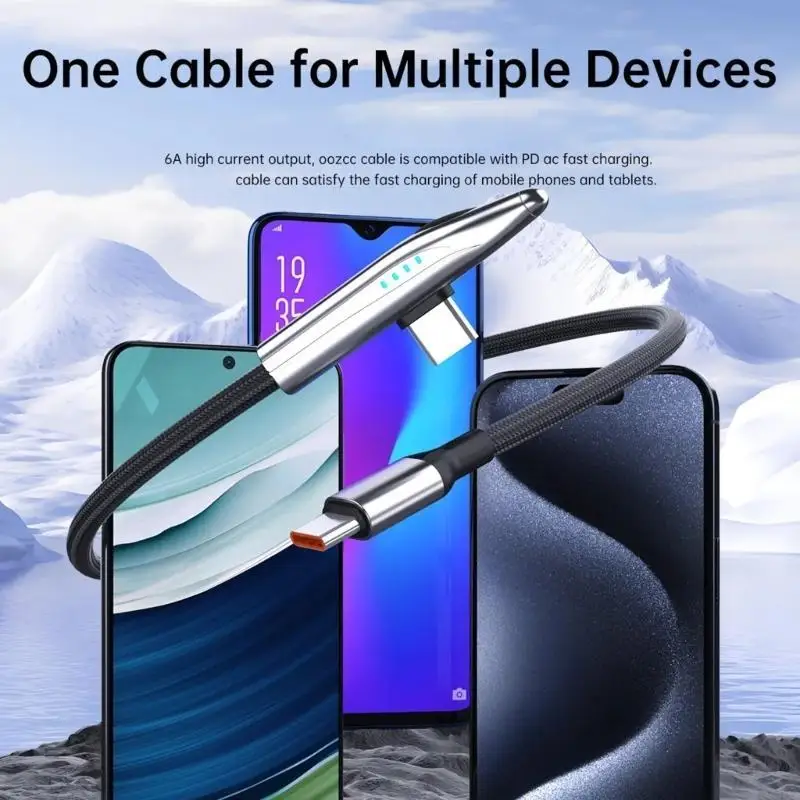 E1PF 240W كابل الشحن السريع 90 درجة من النوع C إلى USB C كابل الطاقة لأجهزة الهواتف الفعالة