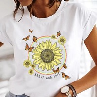 Women Print Tshirt Clothes Dandelion Watercolor Dragonfly Love Female Tops Tshirt Fashion Print Cartoon Ladies Graphic T-Shirt