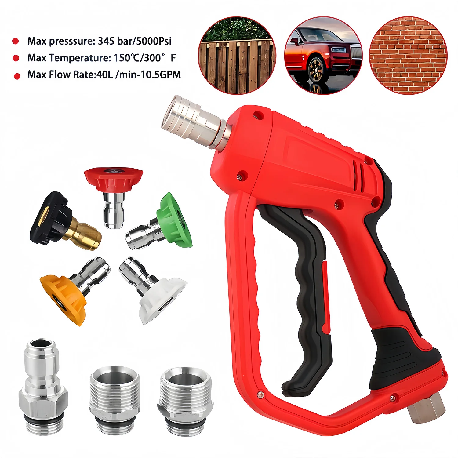 Short Pressure Washer Gun 3/8 & M22-14/15mm Universal Quick Connector for High Pressure Hose