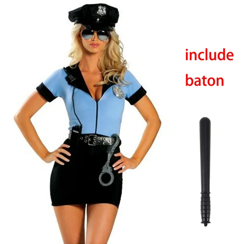 Women Halloween Carnival Police Officer Female Uniform Set Sexy Ladies Exotic Cop Policewomen Lingerie Costume