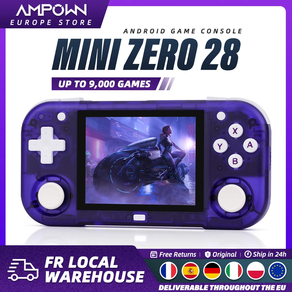AMPOWN Mini Zero 28 Console de jeu vidéo portable 2.8 ''écran IPS processeur A133P système d'exploitation Android 2.4GWIFI MAGICX ZERO28 lecteur cadeaux