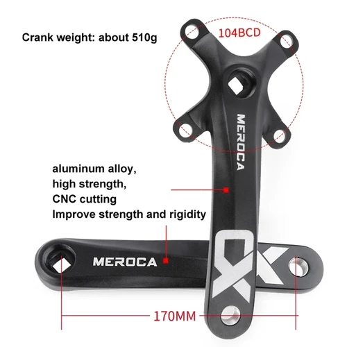 Imagen 2 del producto Platos y bielas MEROCA CX con orificio cuadrado, bielas cuadradas para bicicleta de montaña de aleación de aluminio 104bcd, 170mm 32/34/36/38/40/42T