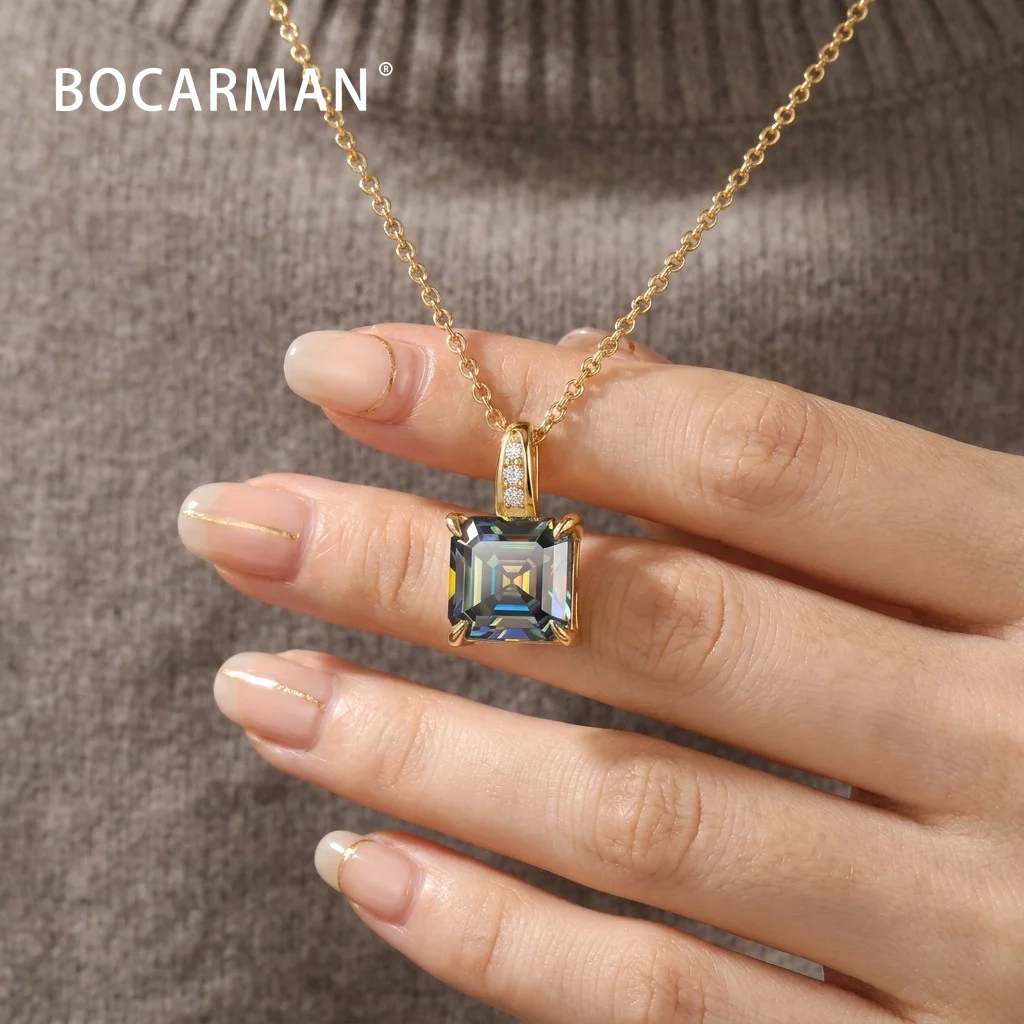 Bocarman Asscher-Schliff Bunter Moissanit-Anhänger mit S925-Kette, GRA-zertifiziert, VVS1, Funkelnd, Modern, Opulent, Erbstück-Geschenk – Detail 2