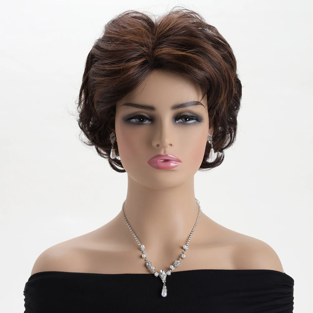 10 Inches Synthetic Dark Brown Natural Wigs for Women Short Curly Wig Daily Party Heat Resistant Hair