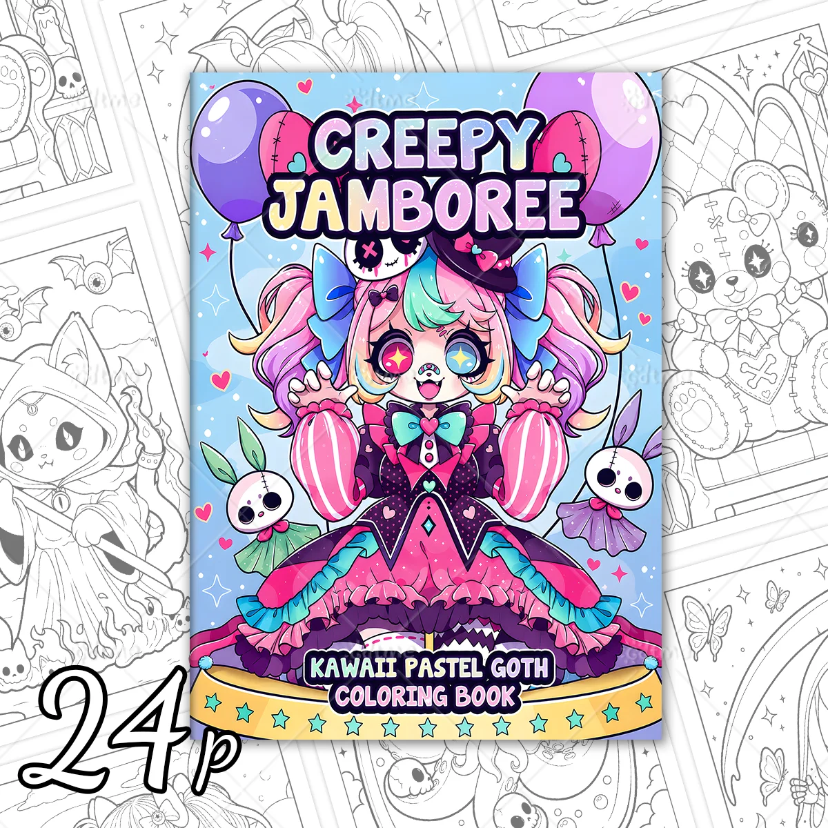 Creepy Jamboree Coloring Book Kawaii Goth Creepy Cute Character Scenes Stress Relief Relaxing Art Drawing Book for Adults ﻿