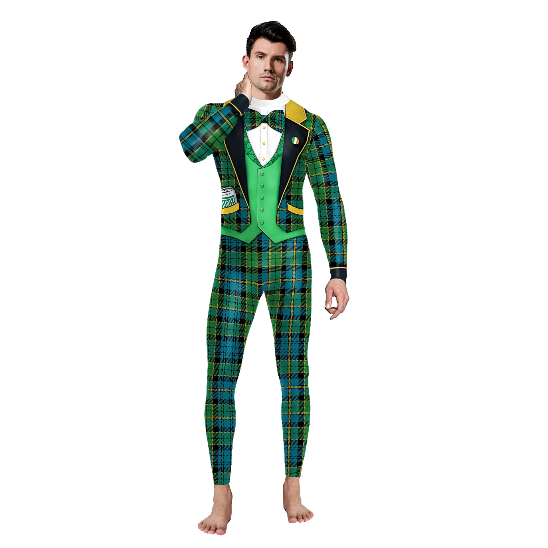 St. Patrick's Day Overall gefälschte zweiteilige Muster Cosplay Kostüm Party Kleidung grünen Body sexy Zentai Anzug Festival Catsuit