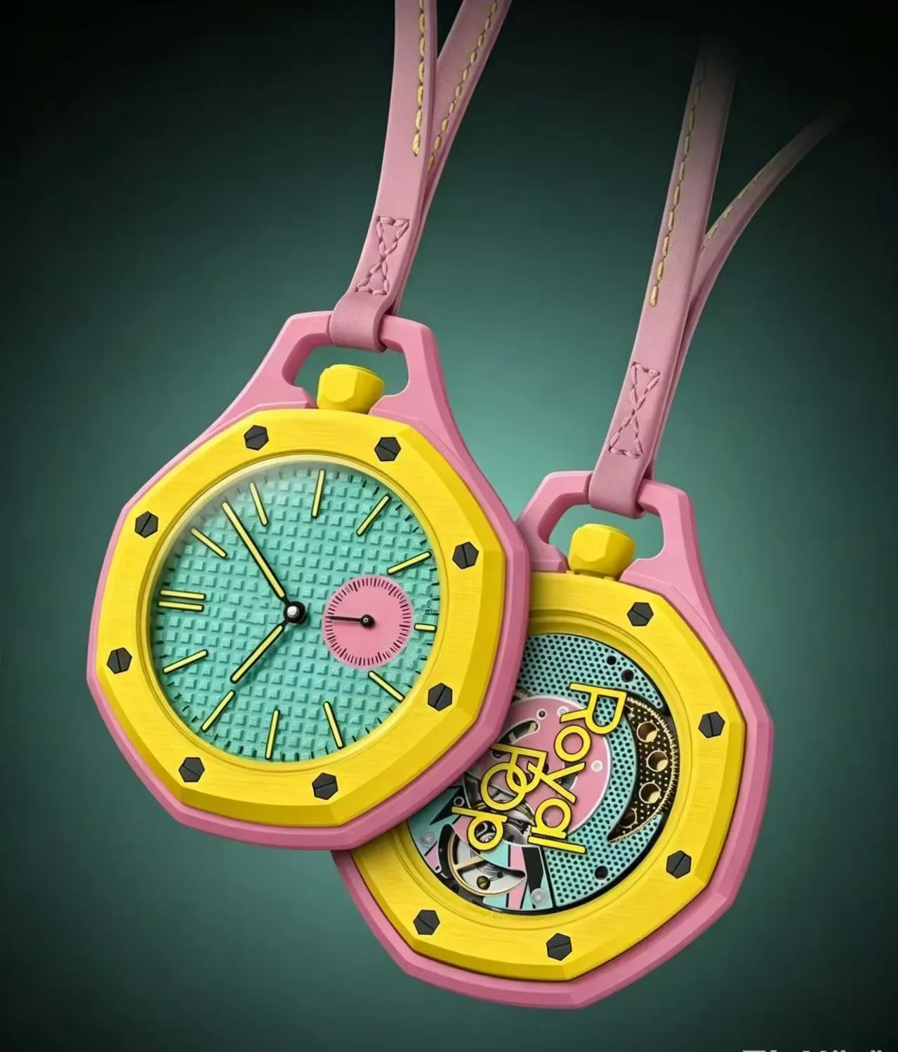 reloj-de-bolsillo-octogonal-verde-con-cordon-de-cuero