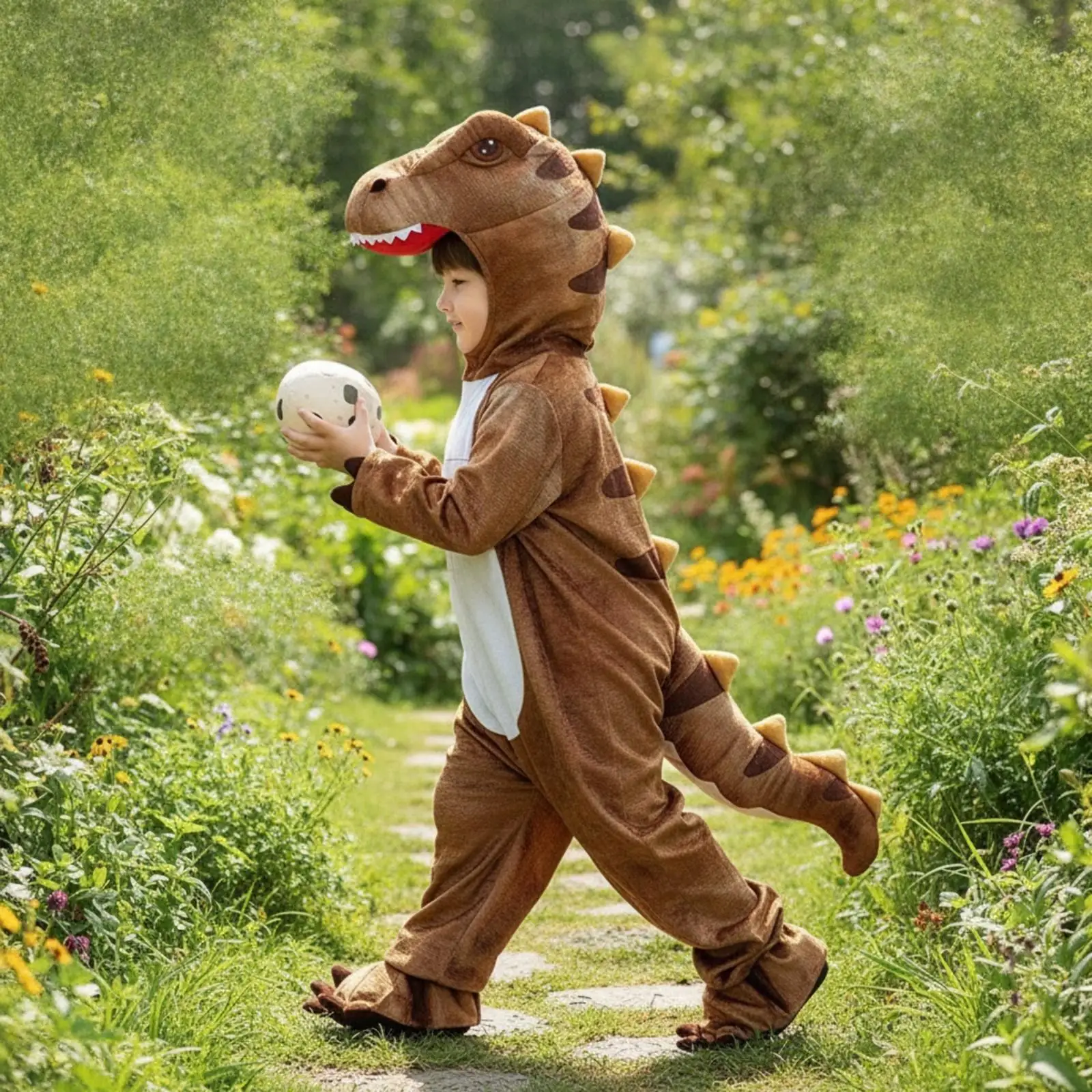 Boys Girls Dinosaur Costume Full Body Jumpsuit with Belly Applique for Holiday Festivities
