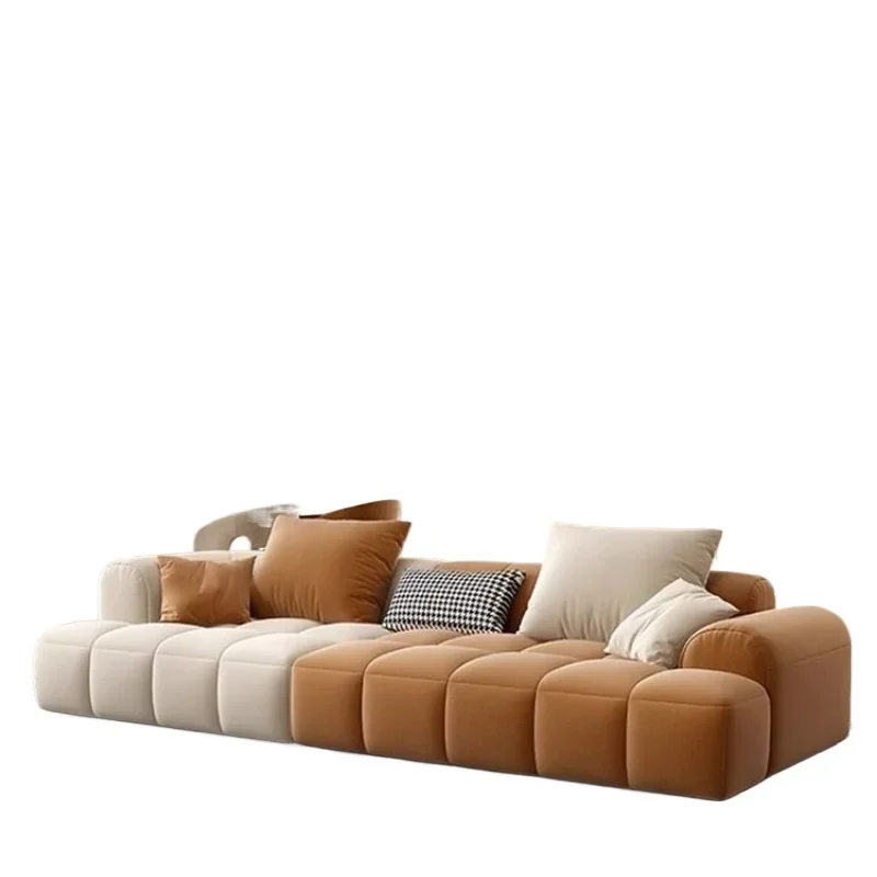 

Cloud fabric sofa, small apartment living room simple modern light luxury cream tofu block straight row sofa