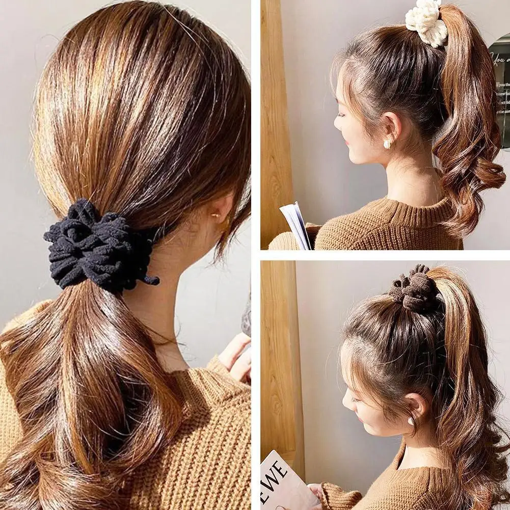 Women Elegant Solid Flods Plush Soft Elastic Hair Bands Ponytail Hold Hair Tie Scrunchie Rubber Band Fashion Hair Accessories