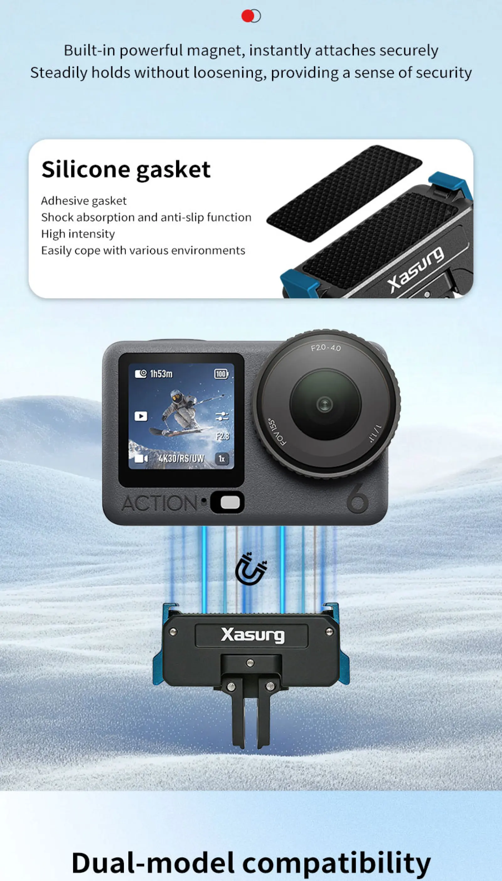 360° rotation Bidirectional magnetic attachment All-Metal Magnetic Camera Mount Base with 1/4 Screw Hole and Two-claw interface