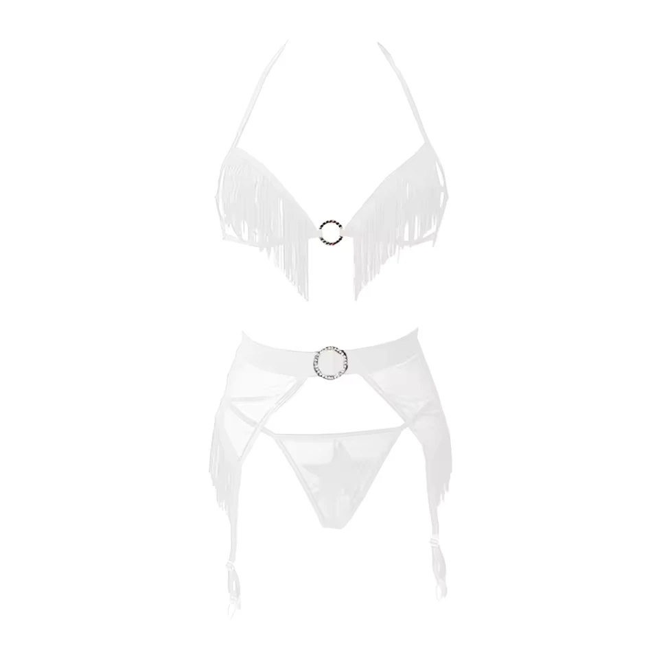 

Sexy Lingerie For Wedding Night Women'S Sexy Lingerie With Tassel Design Three Point Suit Mesh белье женское сексуальное