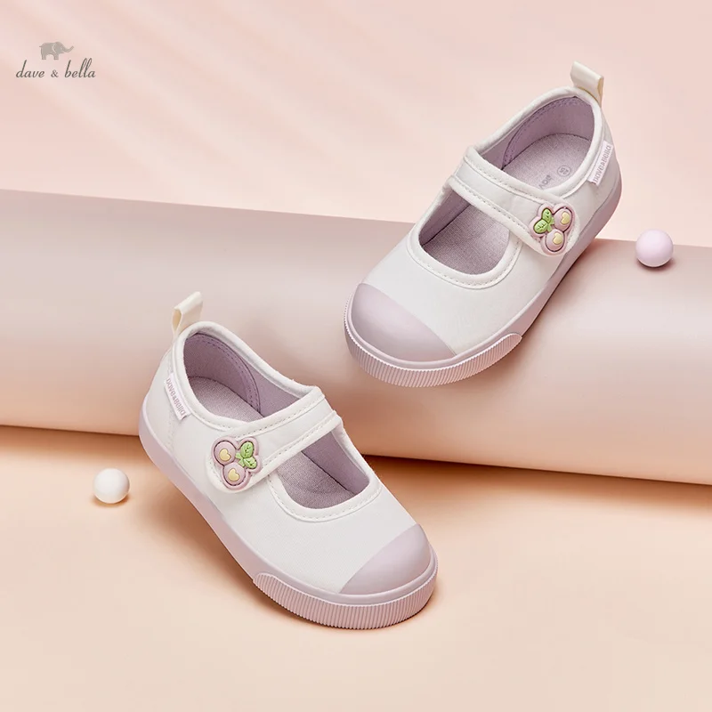 Dave Bella Kids Canvas Shoes Spring White Flower Decoration Shoes Girls and Boys Child Indoor Dance Shoes DB1247872