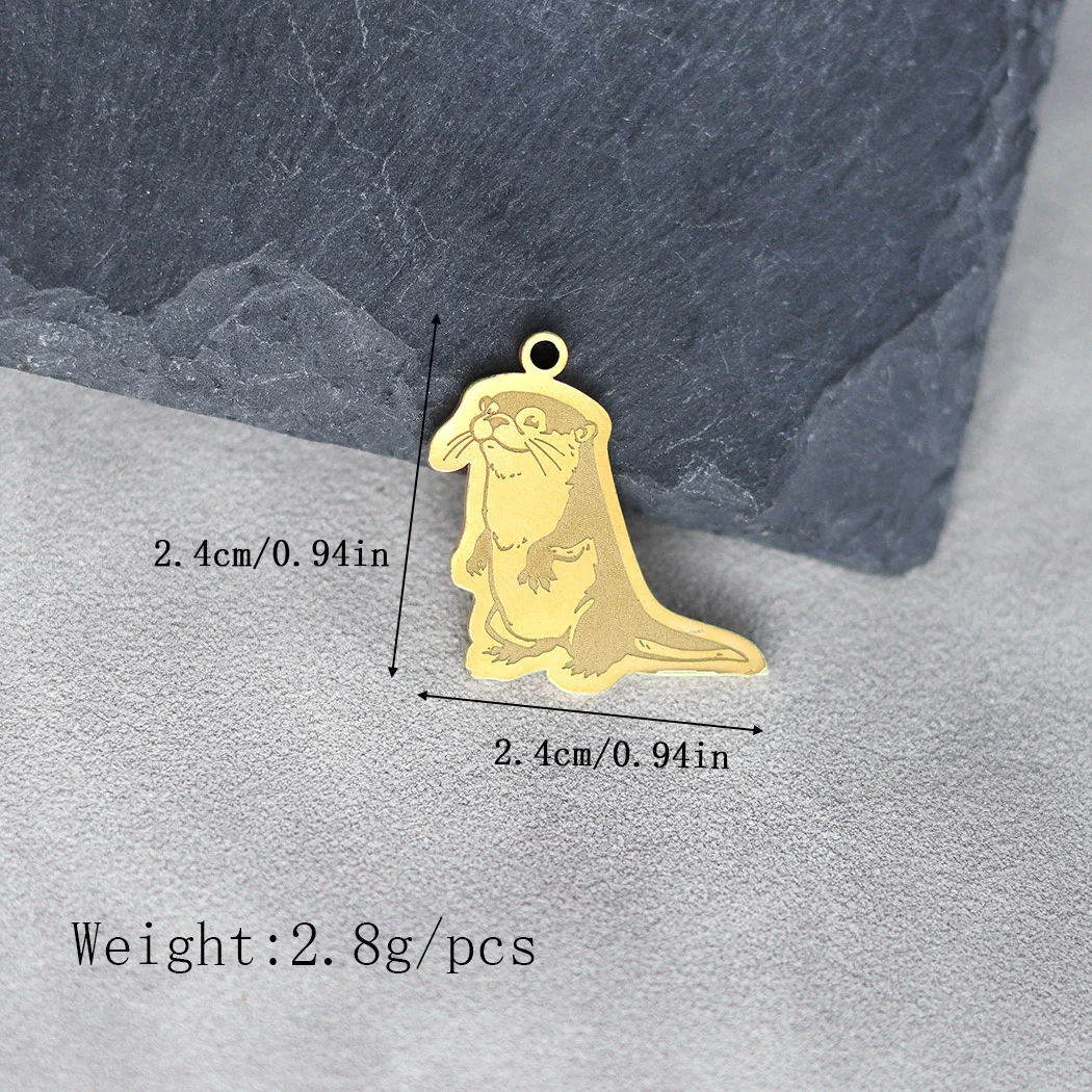 2pcs Stainless Steel Cute River Otter Charms DIY Handmade Cartoon Animal Pendants Fashion Accessories Jewelry Gift