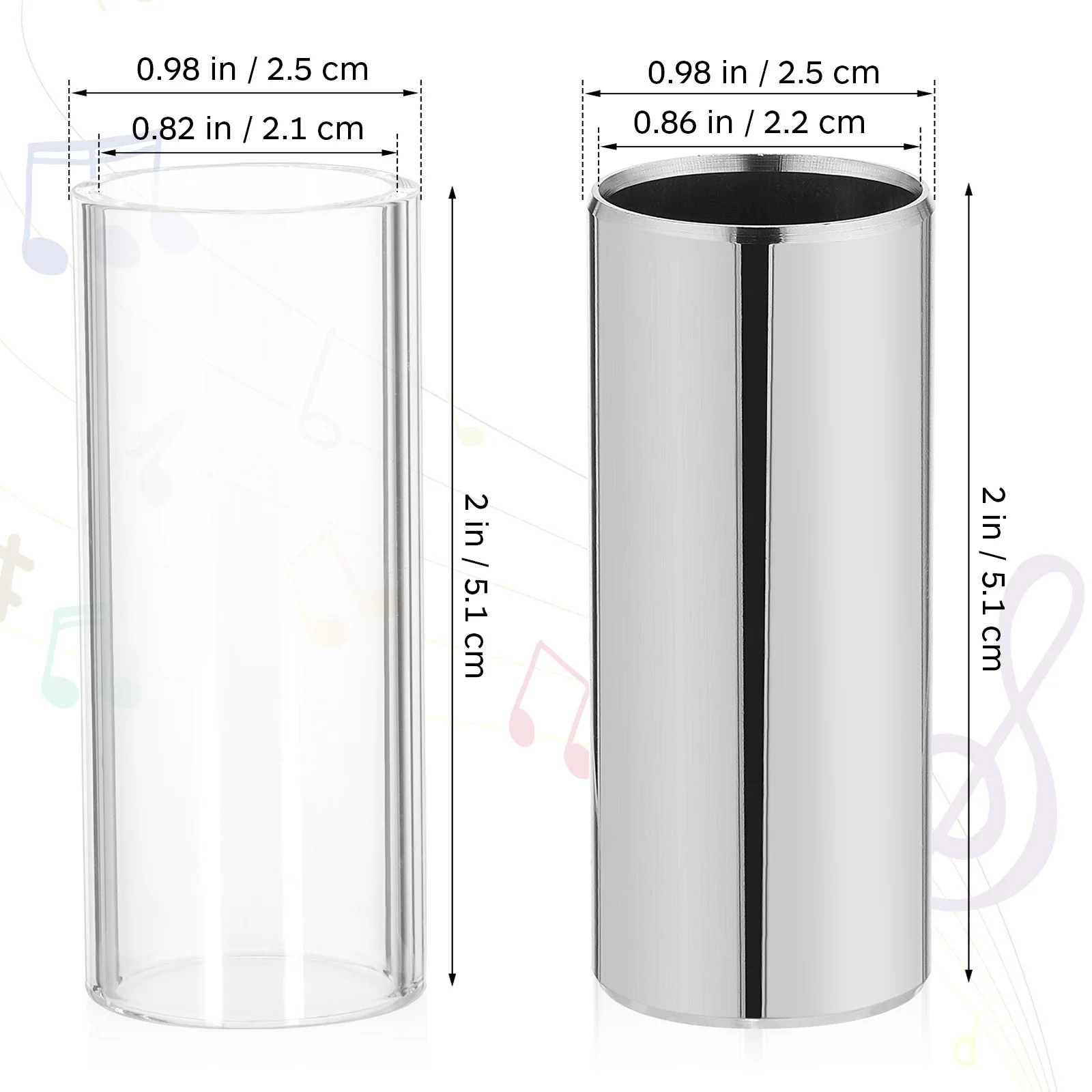 2개입 51mm 유리 스테인리스 스틸 기타 슬라이드 미디엄 보틀넥 클리어 브라이트 사운드 전문가용 스탠다드 슬라이드 도구