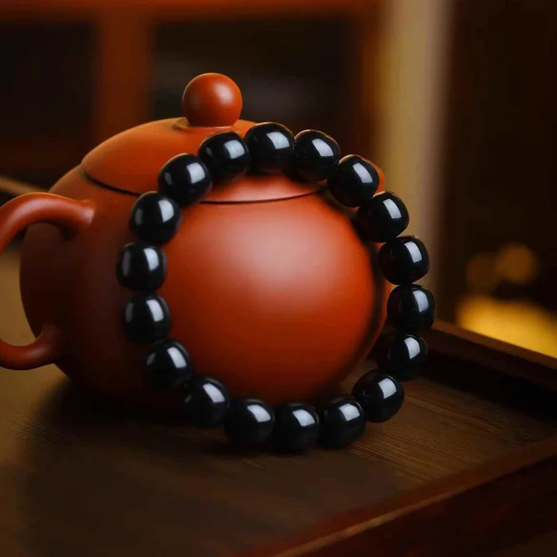 

Цепочка поставок Натуральный Hetian Yang Товстый черный нефрит Простой простой браслет из бисера в старом стиле