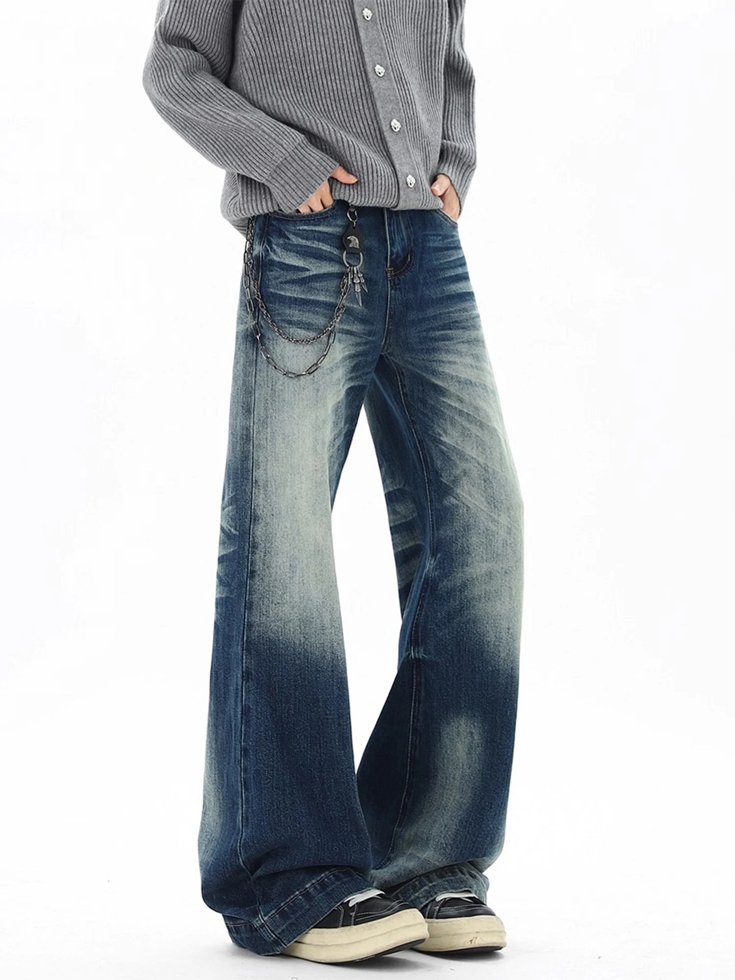 

Расклешенные джинсы в стиле ретро в американском стиле, повседневные свободные прямые брюки для мужчин и женщин, осенние модные брендовые брюки Vibe