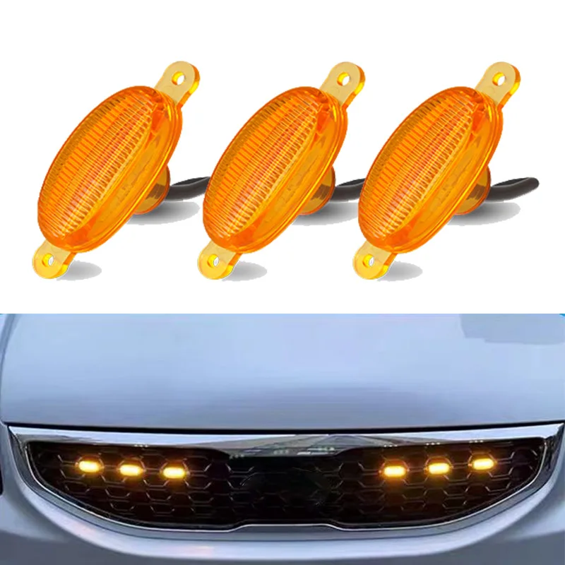 

3pcs Car Front LED Grille Light Smoked Amber White 4LED Grill Light Eagle Eye Lamp for Off Road Trunk SUV Ford Toyota Strip 12V