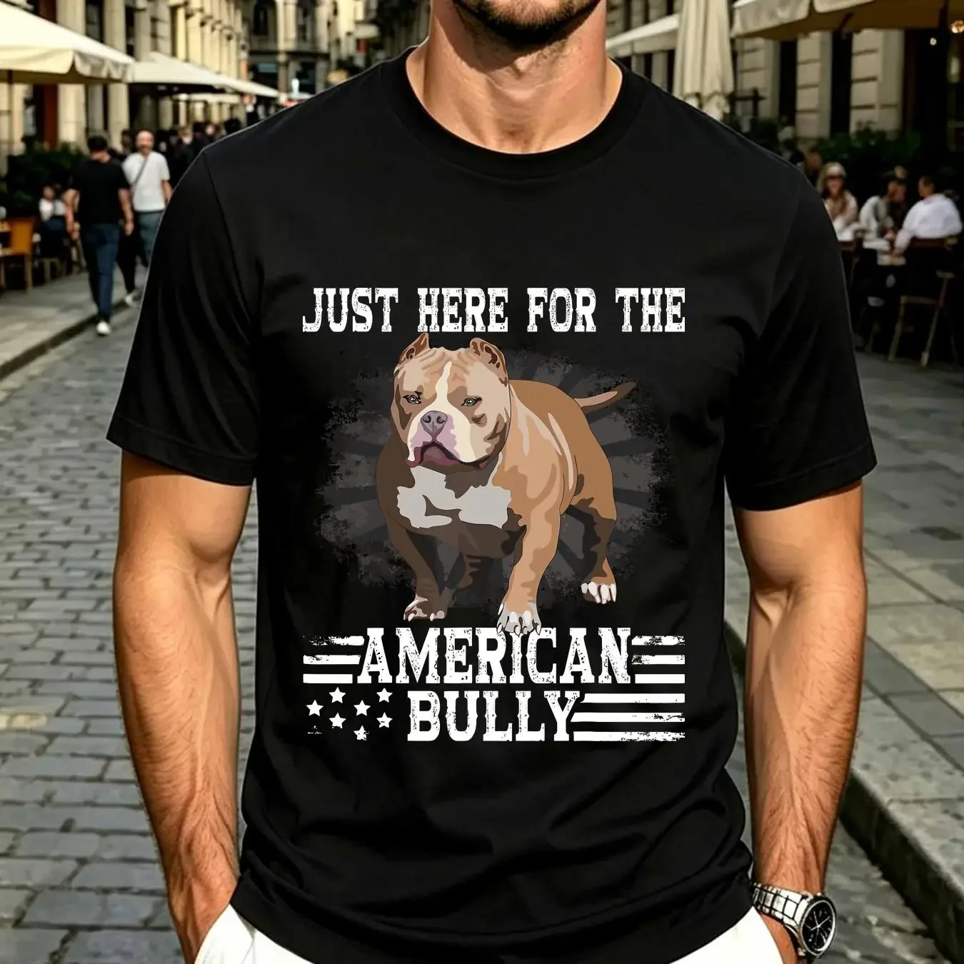 washed T Shirt Bully XL Pitbull Fan Just Here For The Dog American  vintage Washed homme Slightly Soft Top For Everyday Wear