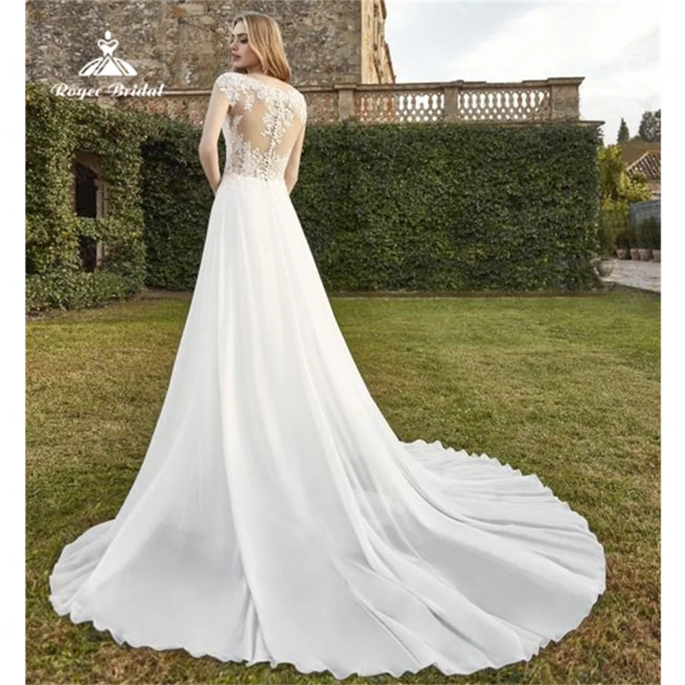 Roycebridal O-Neck A Line Wedding Dress 2025 Chapel Train Lace Chiffon Wedding Gown amanda novias wedding dressvestidos novias