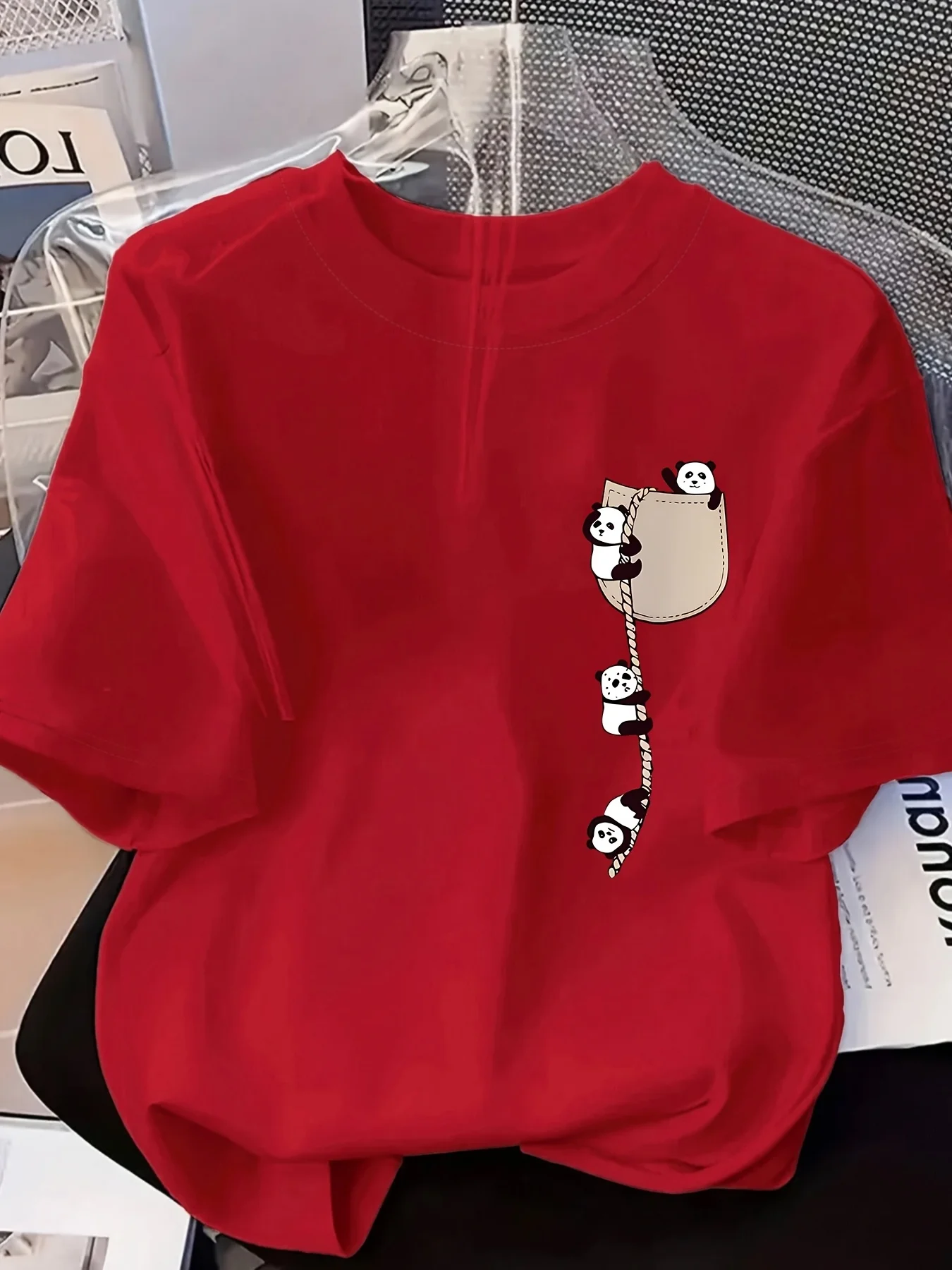 Fashion New Design - Women's Round-neck Panda Print Fashion Short-Sleeved Summer Casual T-shirt women clothes Summer Streetwear image 2