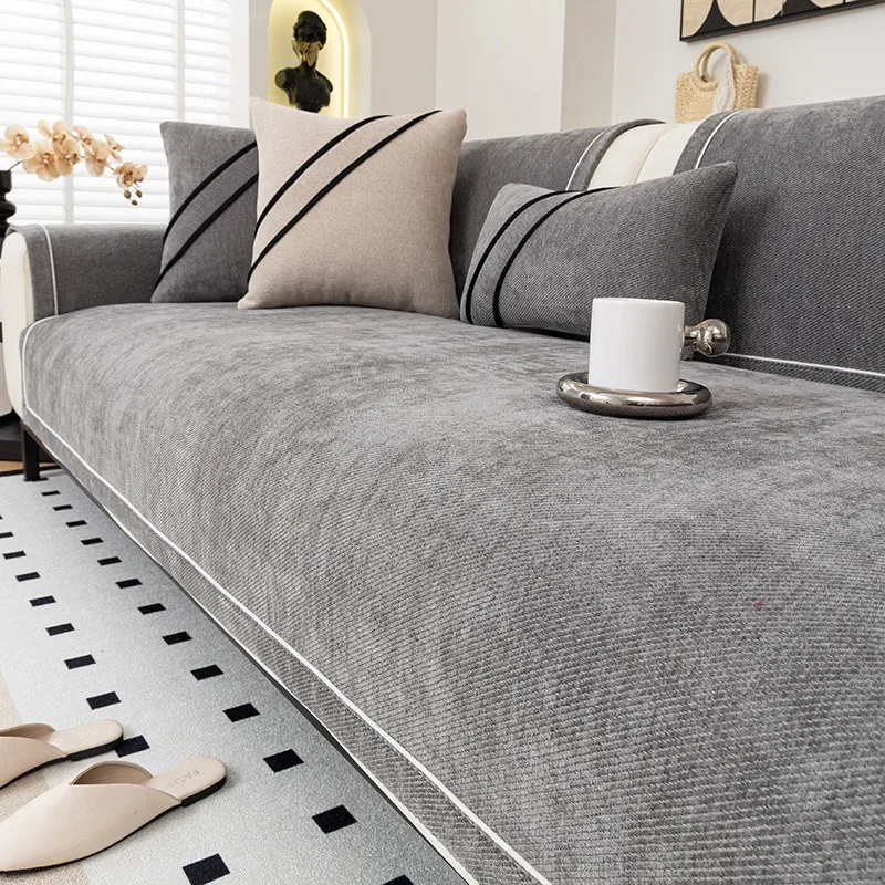 Hot Selling Four Universal Anti Slip Sofa Mat New Chenille Sofa Cushion Couch Cover Modern Backrest Towel L Shape Sofa Towel view 6