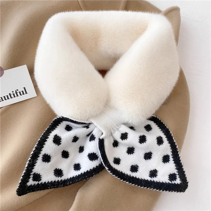 Winter Keep Warm Faux Fur Scarf for Women Scarves Wool Stitching Faux Rabbit Fur Cross Plush Snood Fur Collar Cute Girls Scarfs