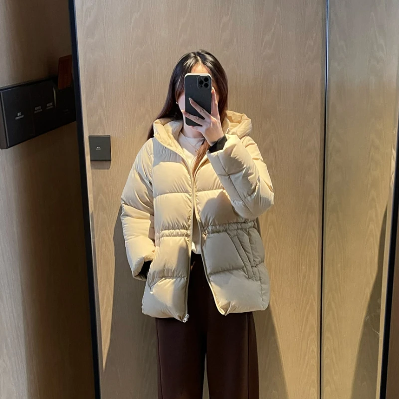 

Winter New Down Coats Puffer Jacket Women White Goose Down Thickened Warm Parka Simple Elegant Slim Waist Short Outerwears