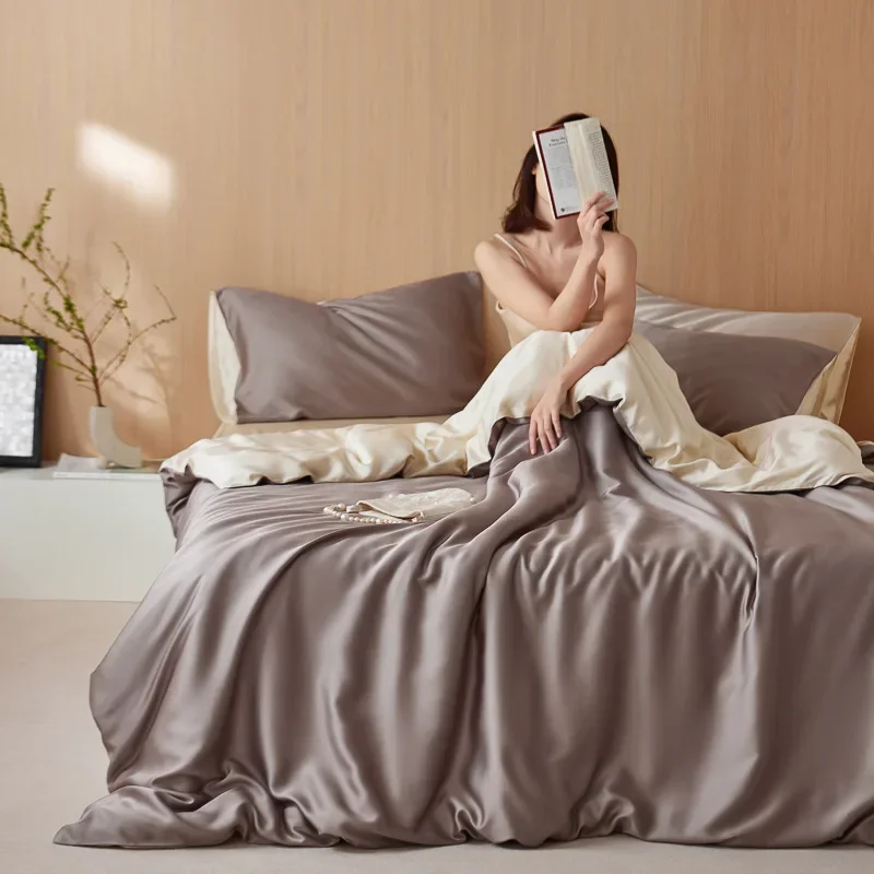 

High Quality Solid 100% Rayon Bed Sets Summer Ice Silk Skin-Friendly Cooling Quilt Cover Kit Single Double Bed Comforter Set