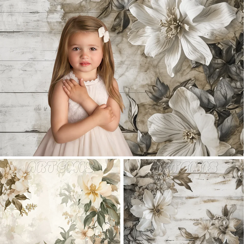 Spring Photography Backdrop Floral Virgin Wood Panel Baby Shower Decoration Pregnant Birthday Cake Smash Background Photo Studio