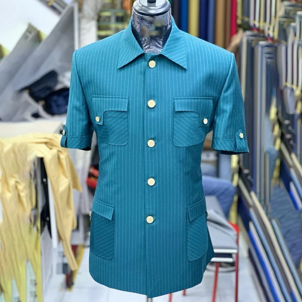 

Men Single Breasted 2 Pieces Blazer Pants Short Sleeves Formal Business Male Casual Daily Party Suits Trajes Para Hombre