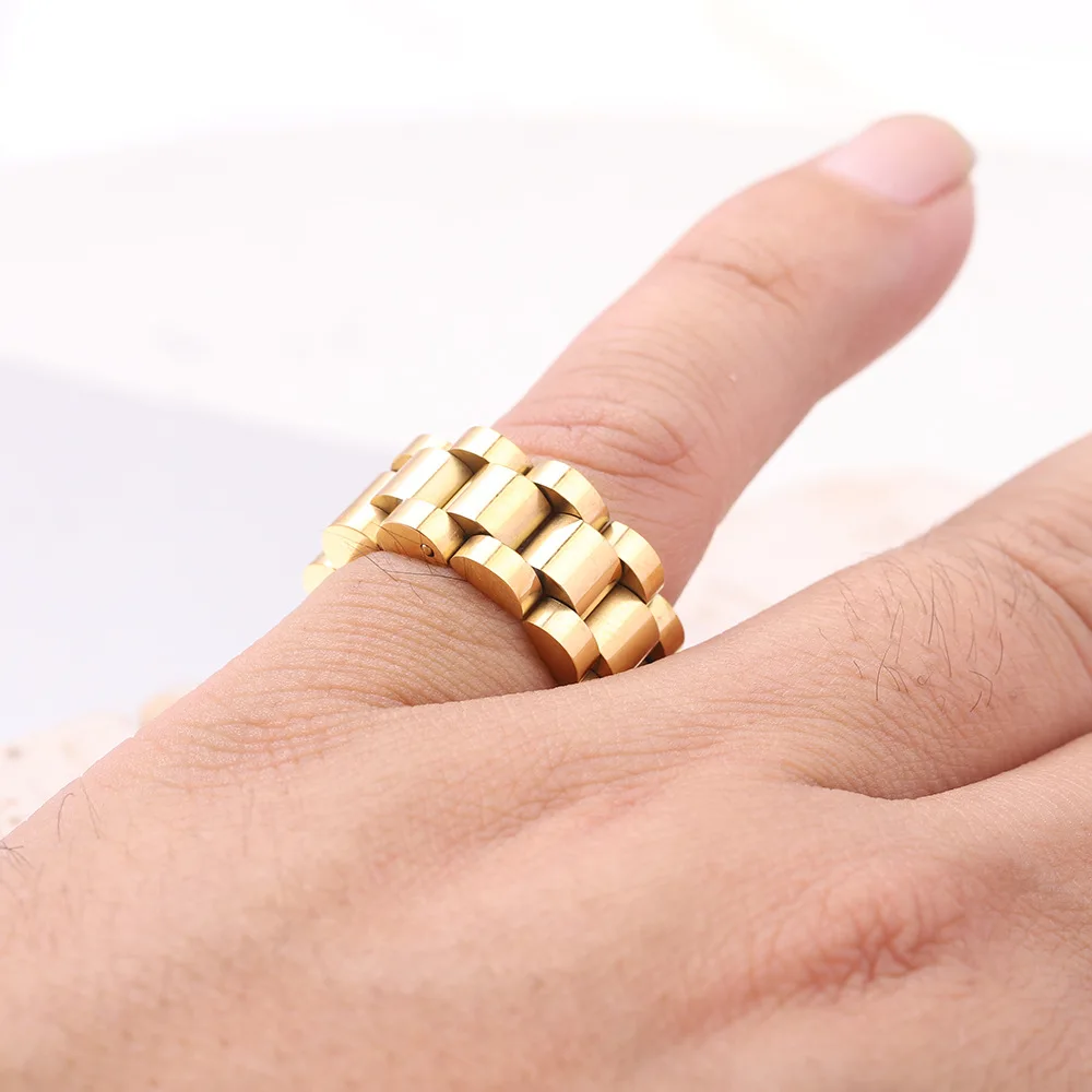 New 10MM Gold/Silver Watch Chain Ring for Men Women Simple Stylish Stainless Steel Rings Punk Jewelry Accessories Birthday Gift