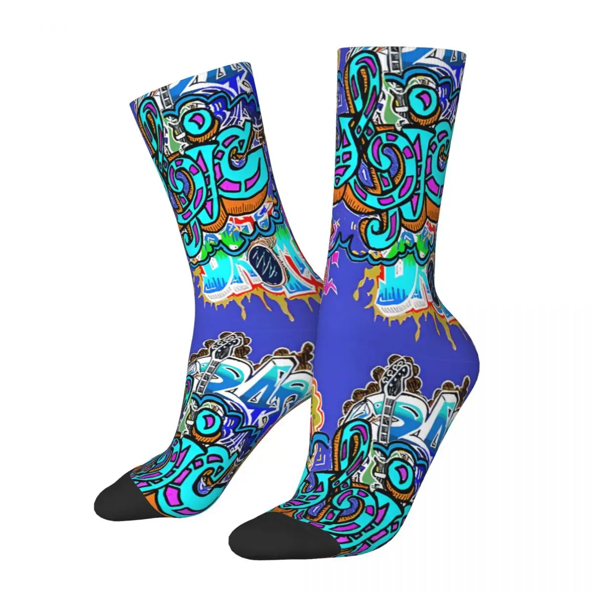 Crazy compression Graffiti Music Blue Bass Drums 77 Sock for Men Harajuku Quality Pattern Crew Sock Casual