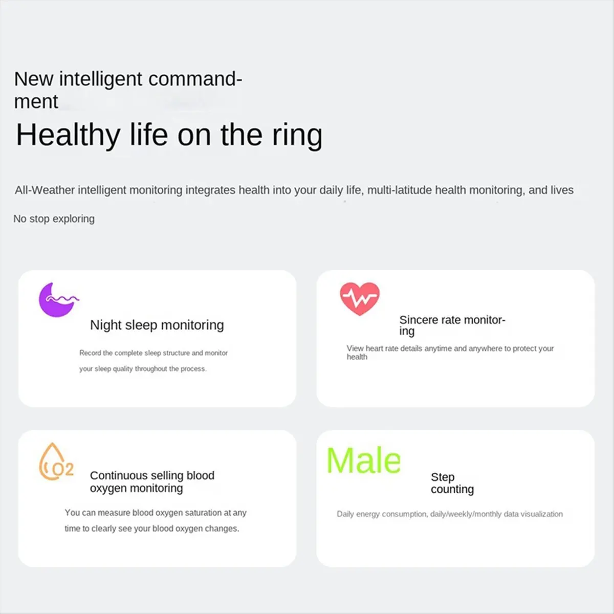 

【BUY NOW】Smart Ring 21.5mm Monitor Sleep Blood Oxygen Heart Rate Health Bluetooth Multifunction Smart Ring,B