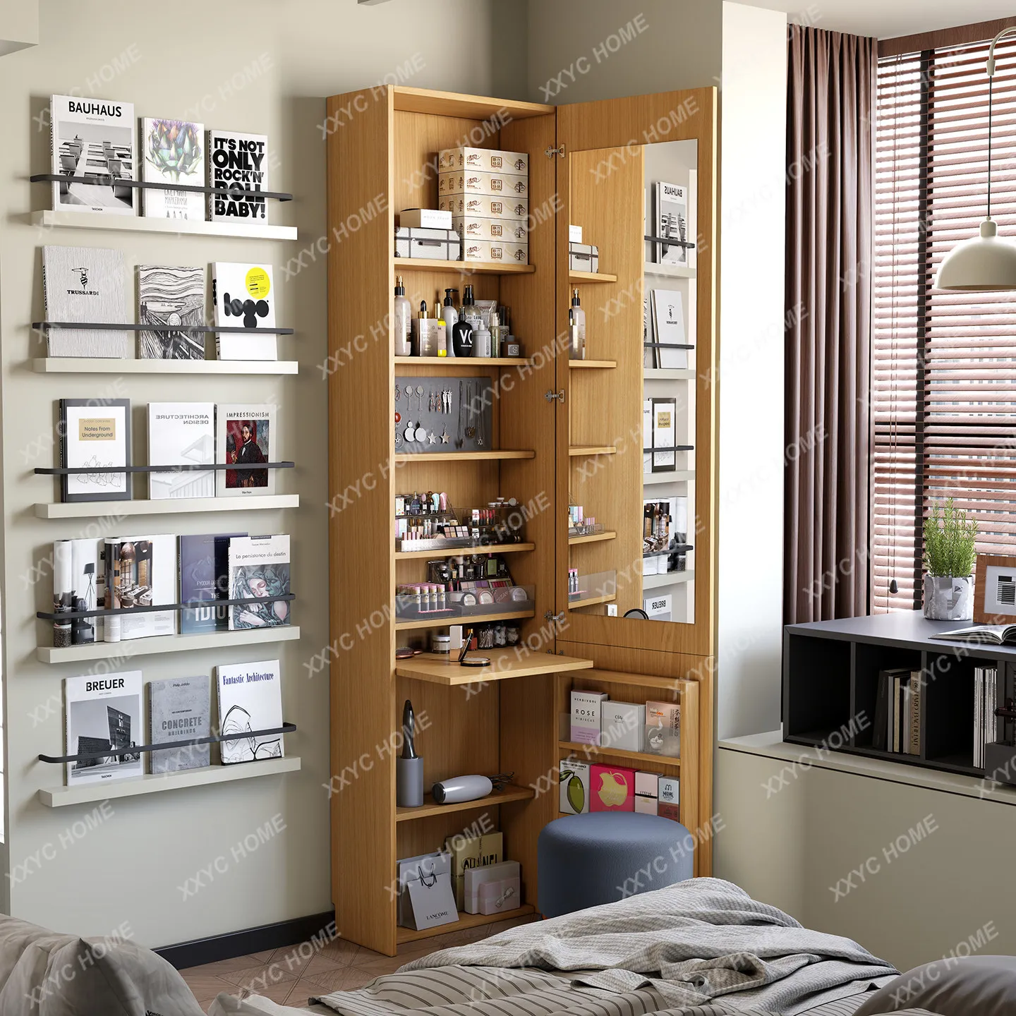 Bedroom makeup table dresser storage cabinet integrated multi-layer cosmetic locker