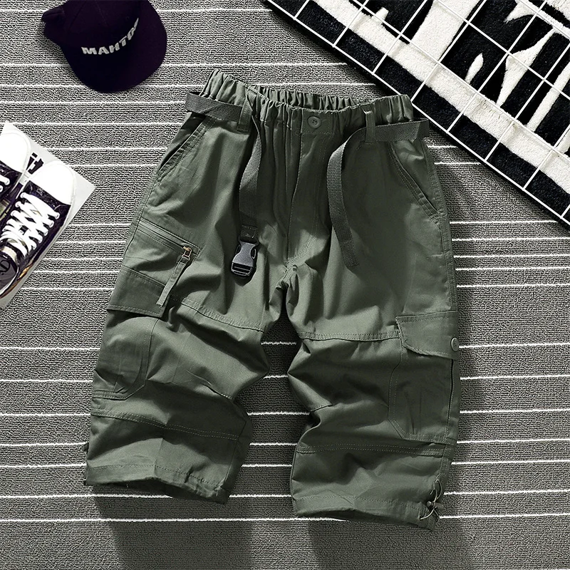 Men's Cotton Shorts Summer Casual Shorts Large Size Solid Cargo Shorts Camo Elastic Waist 3/4 Below Knee Relaxed Fit Hiking Shor
