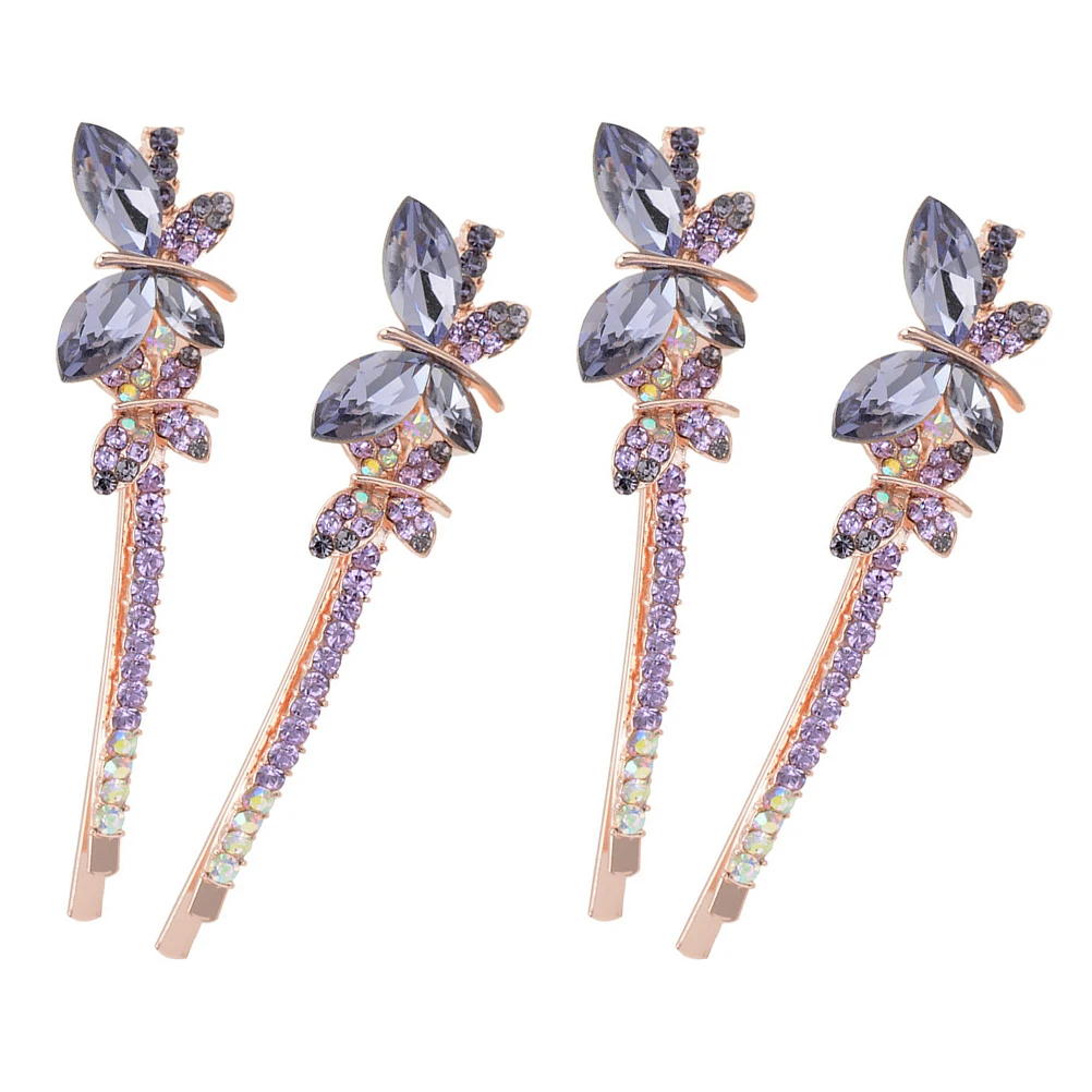 

2 Pairs Butterfly Hair Clips Accessories Women Sparkling Zinc Alloy Rhinestone Barrettes Durable Easy Wear Party Christmas Gifts